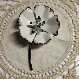 Vintage Black and White Flower Brooch